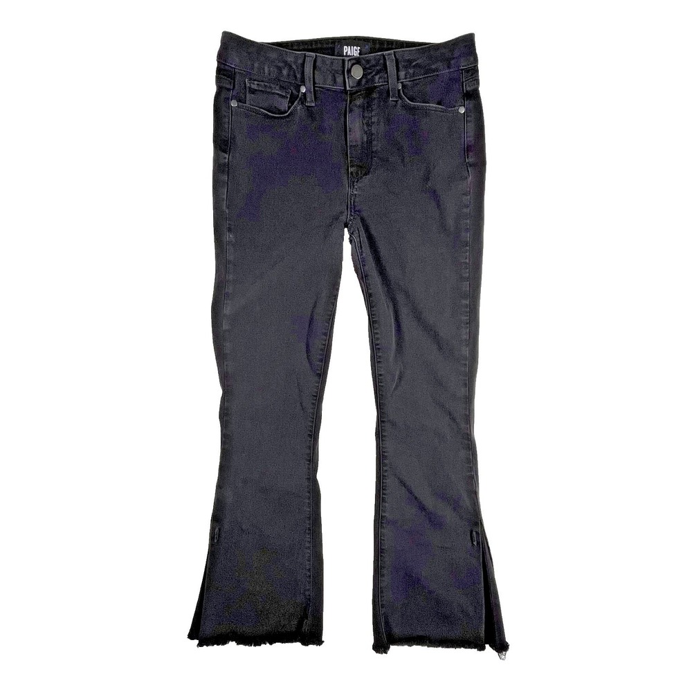 Paige Colette Crop Flare Jeans Women's 29 Distressed Black Wash Cufflink Slits